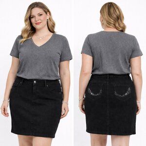 Code Bleu Gwen Black Stretch Embellished Stretch Denim Mini Skirt Womens 12